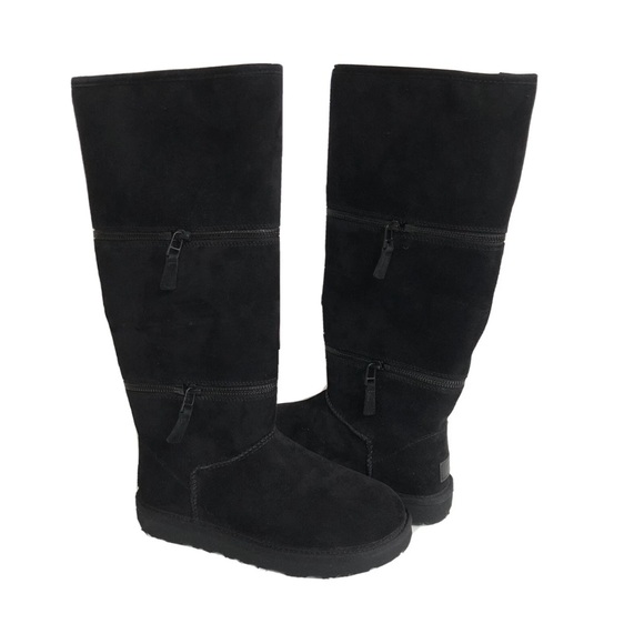UGG CLASSIC ULTRA TALL BLACK ZIP SHEARLING LINED BOOTS - Picture 1 of 5